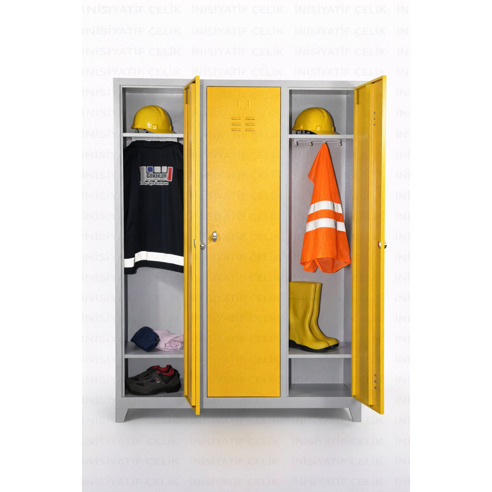 Standart 3 Kapaklı Çelik Personel Soyunma Dolabı – Sarı (RAL 1028)