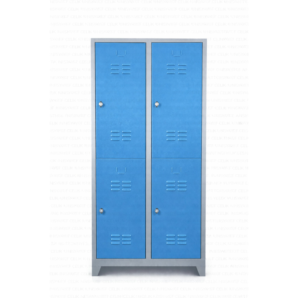 Standart 4 Kapaklı Çelik Personel Soyunma Dolabı – Mavi (RAL 5015)