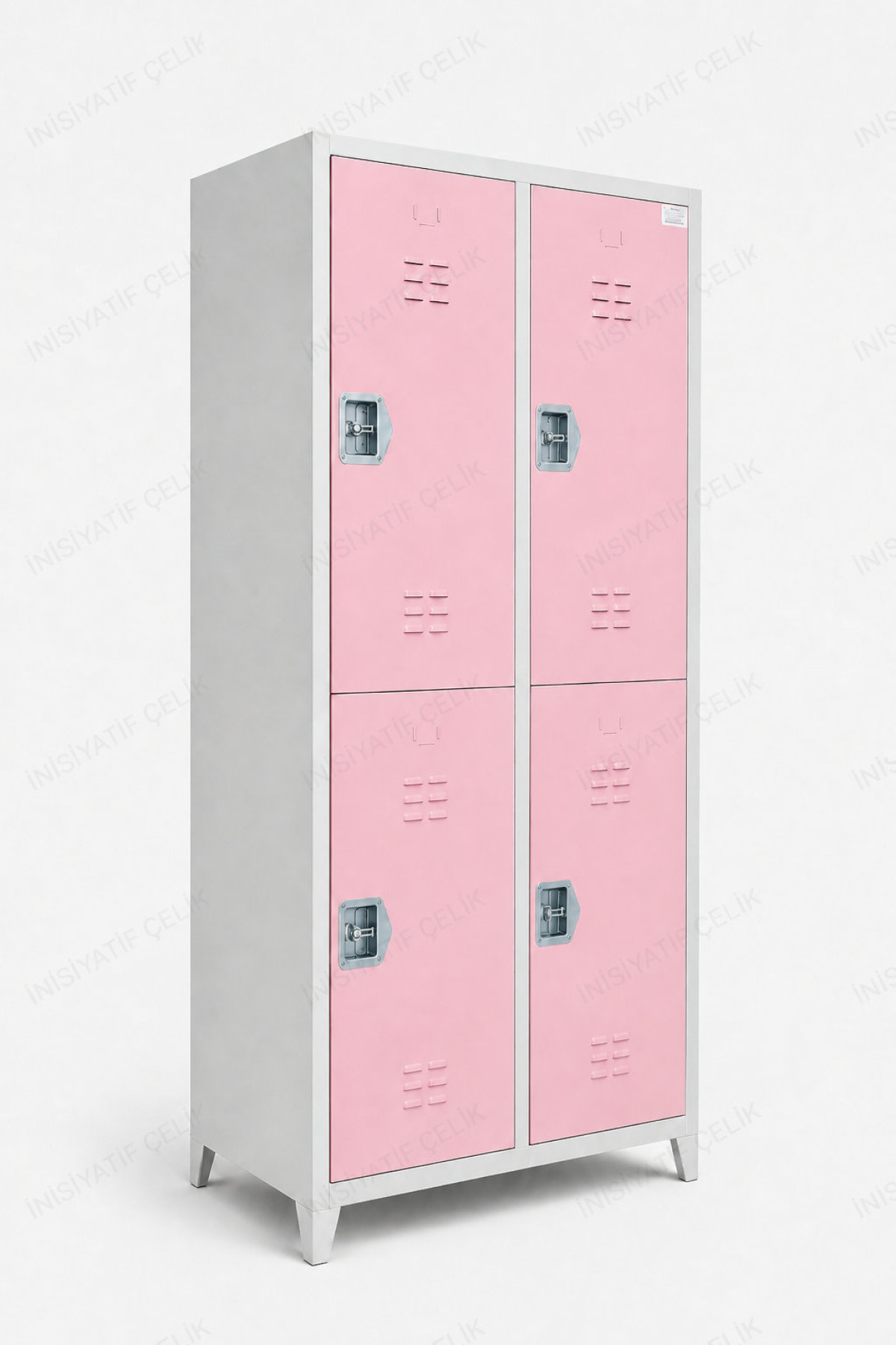 T Kol Kilitli 4 Gözlü Çelik Soyunma Dolabı 80x40x200 cm Pembe Kapaklı