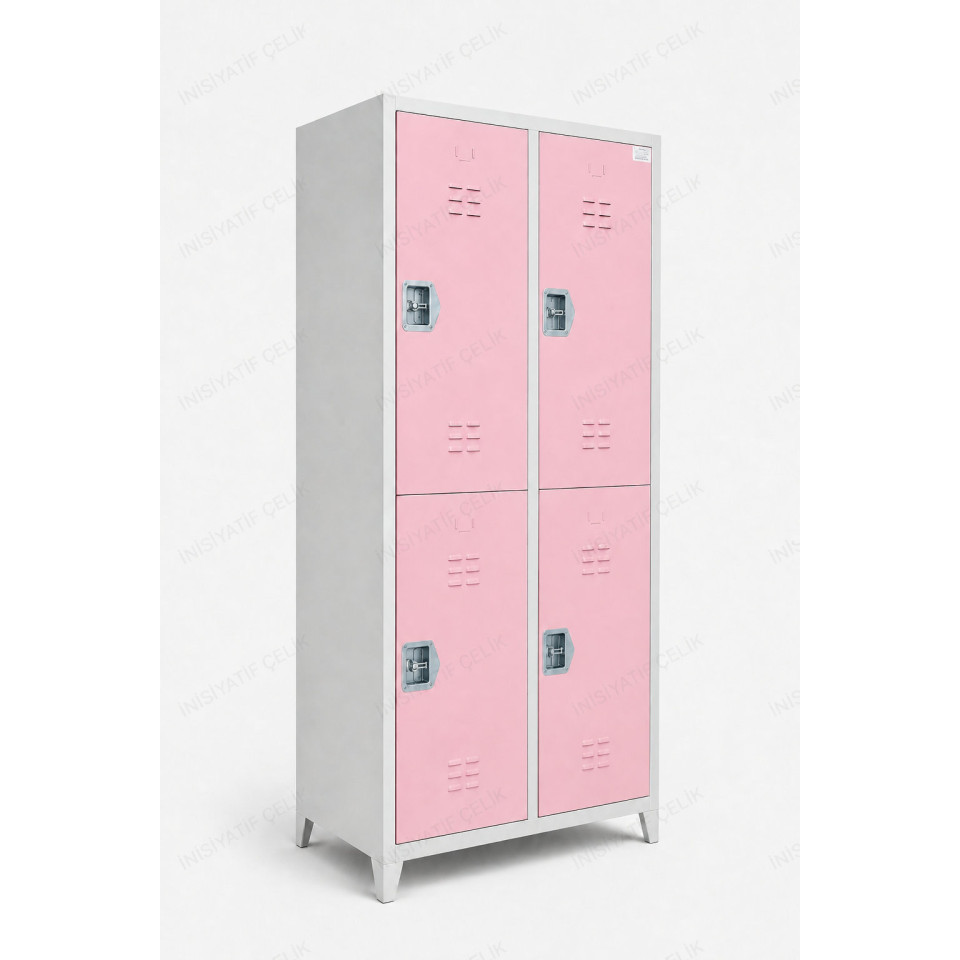 t kol kilitli 4 gözlü çelik soyunma dolabı 80x40x200 cm pembe kapaklı