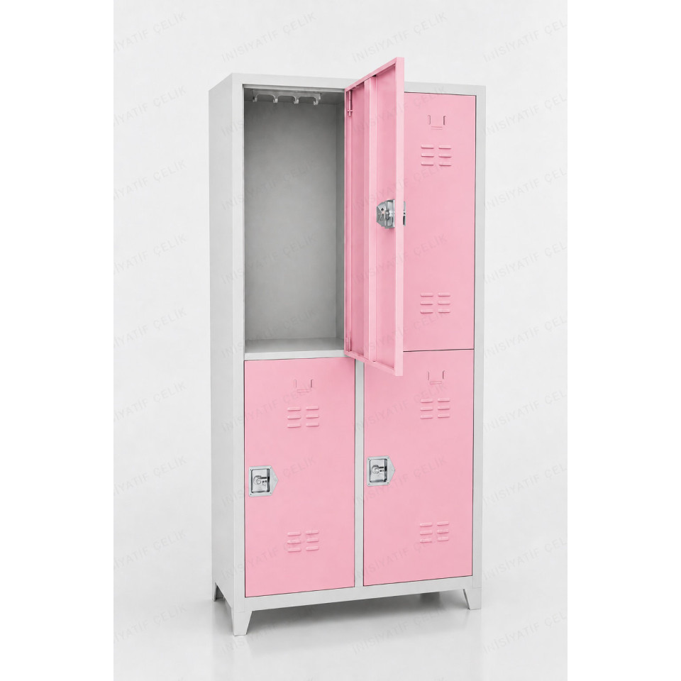 t kol kilitli 4 gözlü çelik soyunma dolabı 80x40x200 cm pembe kapaklı