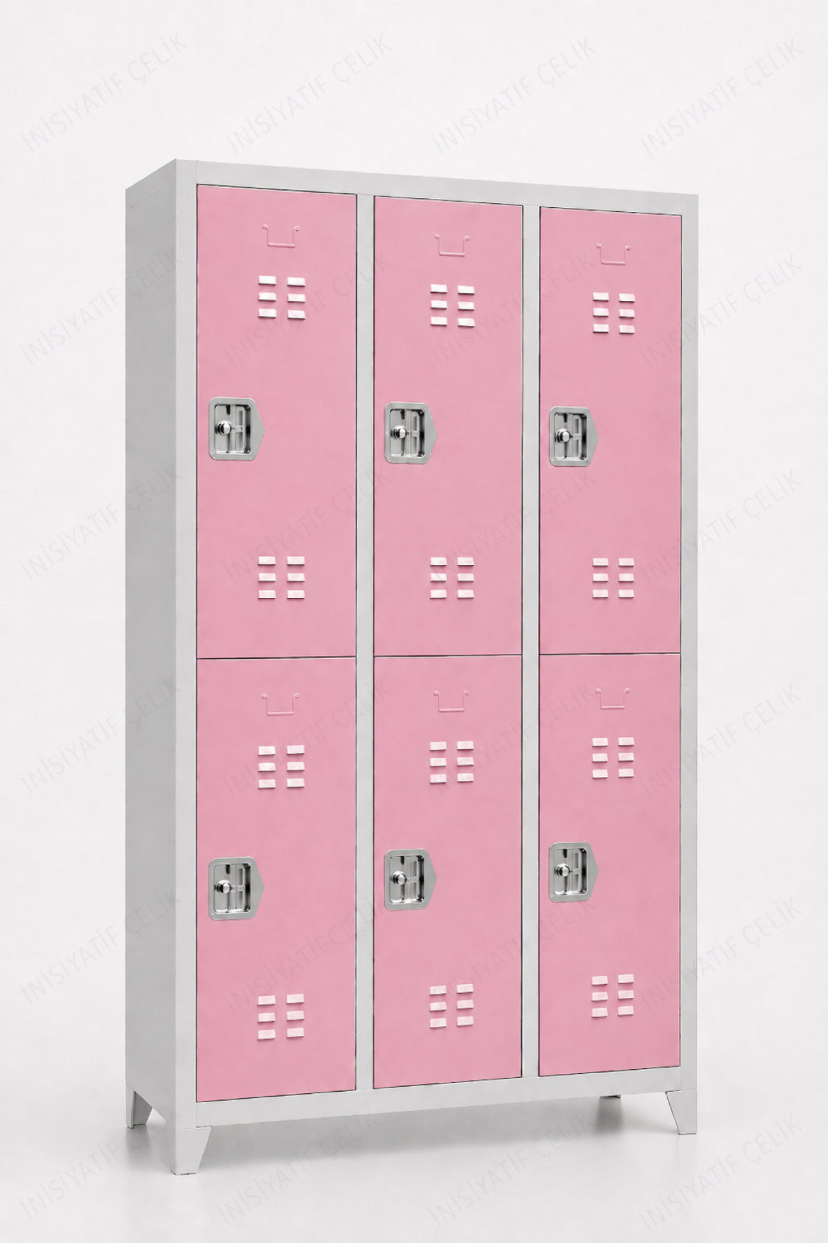 T Kol Kilitli 6 Gözlü Çelik Soyunma Dolabı 117x40x200 cm Pembe Kapaklı